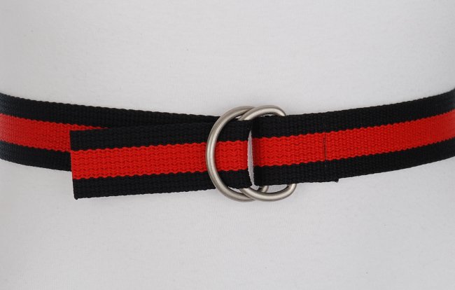 black and red stripe D-ring canvas belt