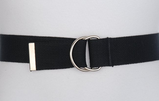 black cotton canvas belt with nickel polish D-rings