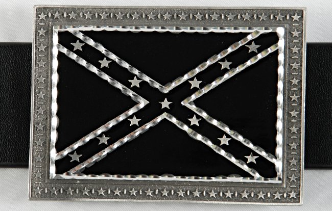 rectangular black and pewter rebel flag belt buckle