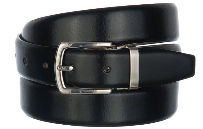 black box leather dress belt with pin buckle