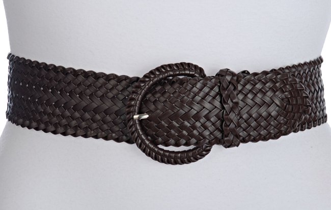 dark brown faux leather braided belt with braided buckle