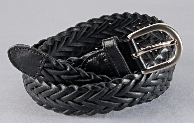 black braided leather casual dress belt, nickel polish buckle