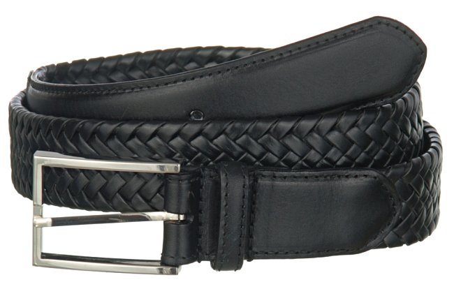 black braided leather stretch belt