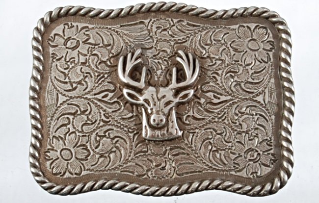 shield shape buck head western belt buckle