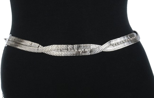 silver crisscross snake belly mesh rhinestone chain belt