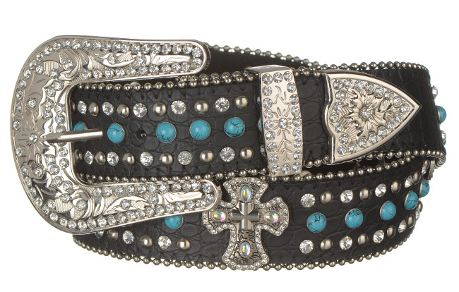 Strait City image: goth cross turquoise belt black 50141v2