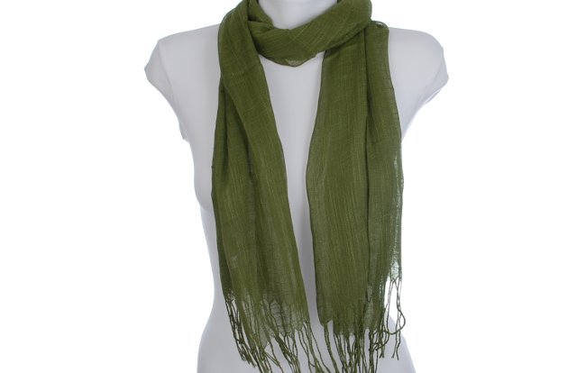 gauzy olive green summer fringe scarf