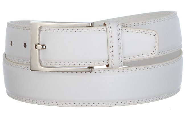 smooth grain double stitched white dress belt with chrome buckle