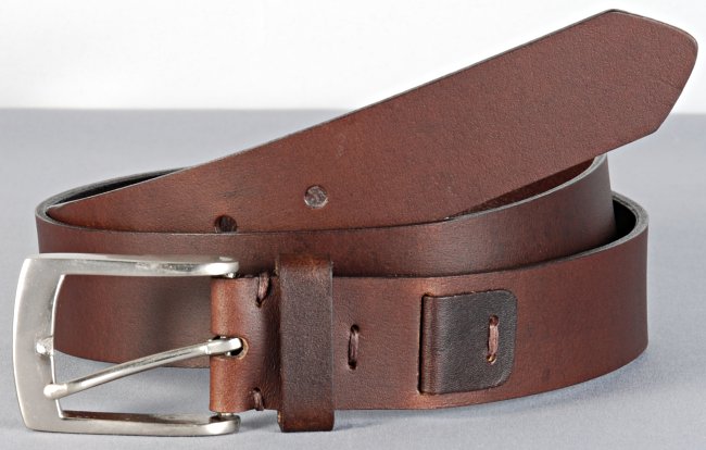 full grain harness-strap leather belt with nickel polish buckle