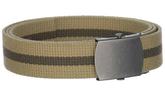 canvas web belt and buckle, khaki and olive striped