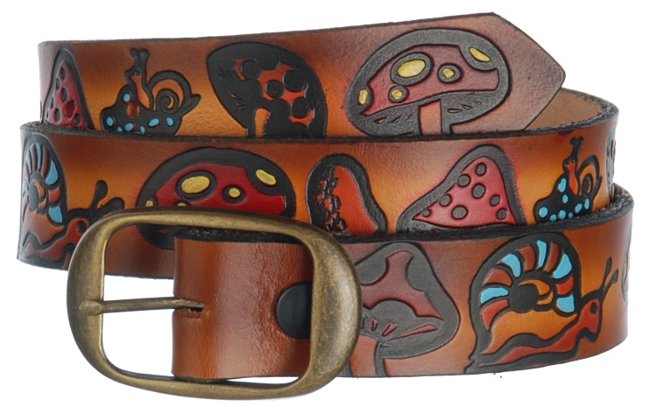 solid cowhide painted leather belts, snails and mushrooms