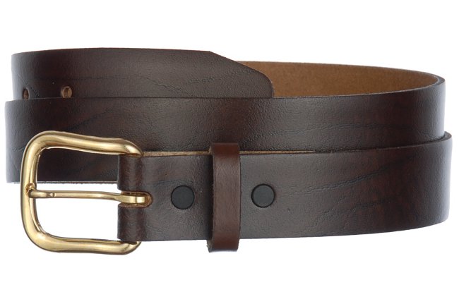 medium width top grain oil tan black leather belt with snap-off buckle