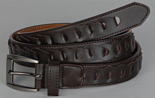 brown leather dress belt with peanut loops