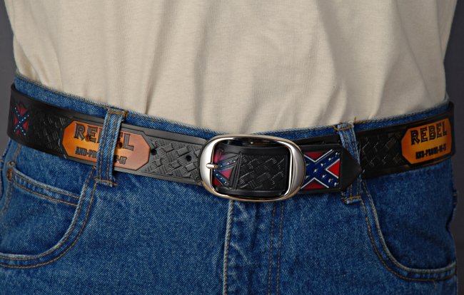 solid cowhide painted leather belts, rebel flags