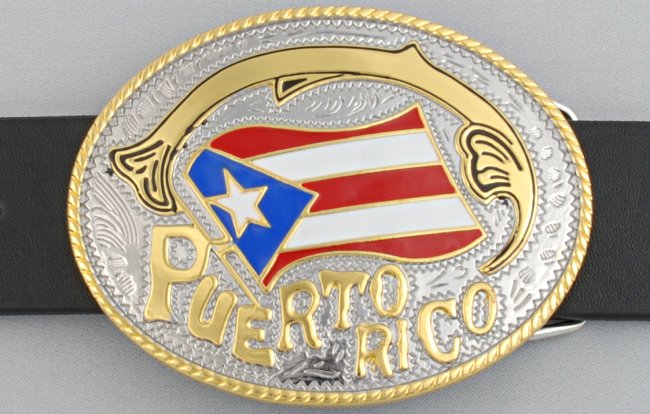 Puerto Rican flag belt buckle with gold 