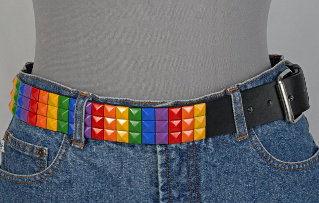 rainbow colors solid pyramid stud belt with roller buckle