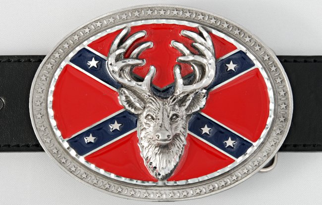 oval belt buckle, buck over rebel flag
