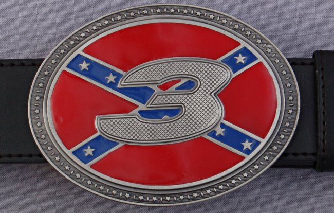 Number 3 in pewter on stars and bars oval belt buckle