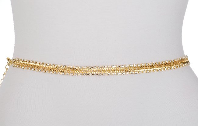 rhinestones and twisted link gold chain belt