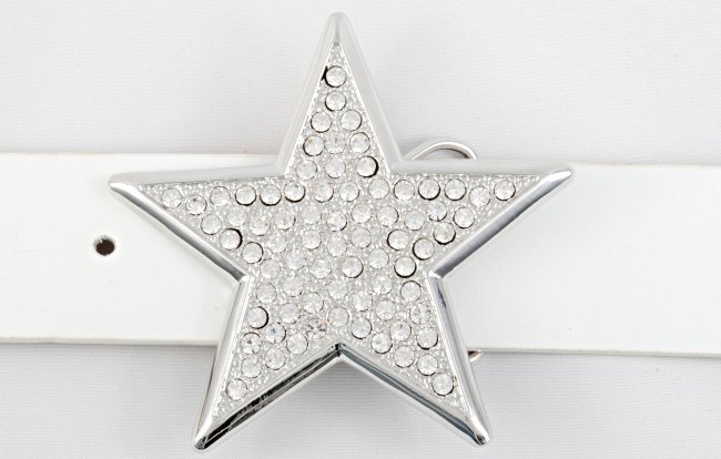star-shaped rhinestone encrusted silver belt buckle