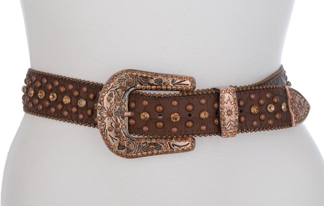 brown Alexandria amber crystal rhinestone western leather belt