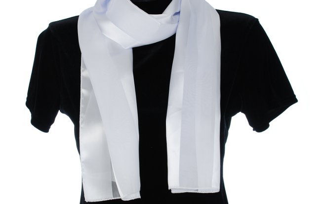 white satin and sheer belt scarf