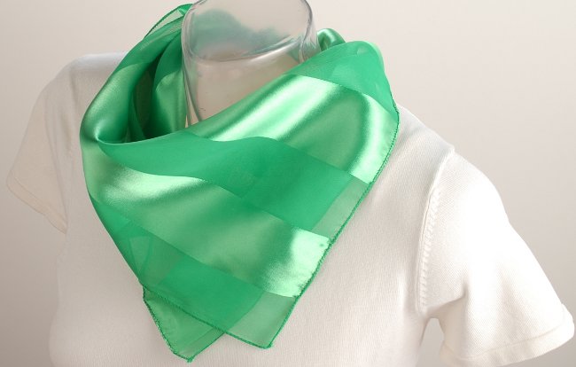 satin and sheer bright green banded square scarf