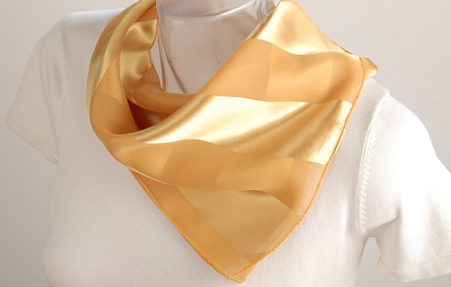 satin and sheer golden banded square scarf