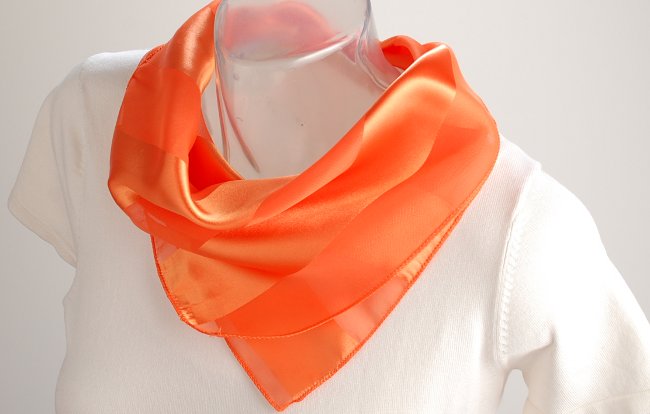 satin and sheer orange banded square scarf