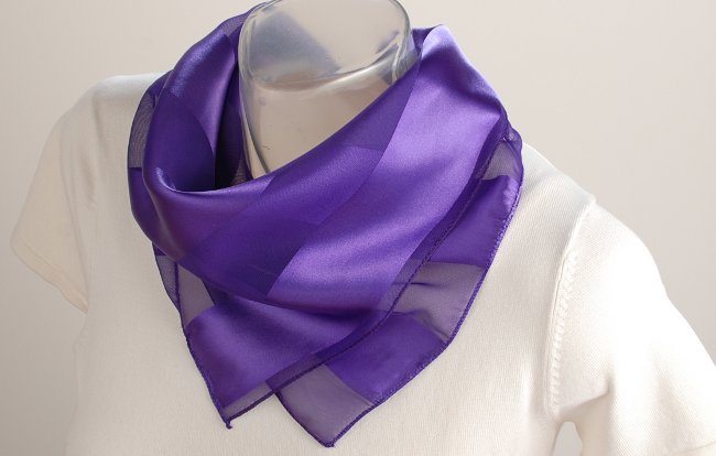 satin and sheer purple banded square scarf