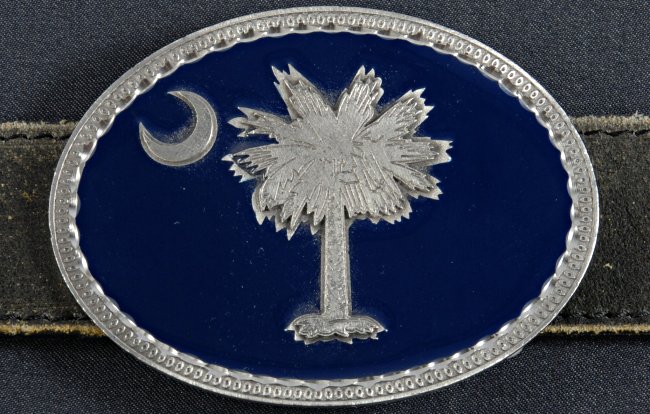 oval belt buckle with South Carolina crescent and palmetto