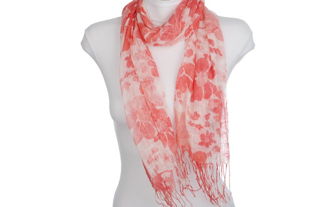 coral pink summer floral print scarf