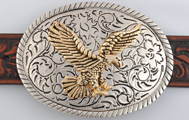 golden eagle swirled chrome oval buckle