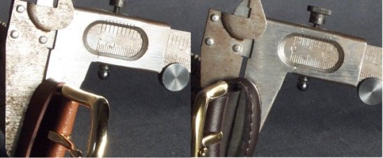 caliper used to compare elastic stretch belt tabbing thicknesses