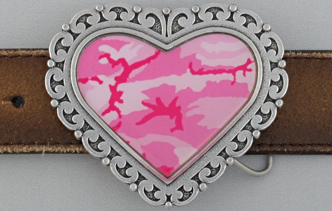 multi-pink western heart camouflage belt buckle