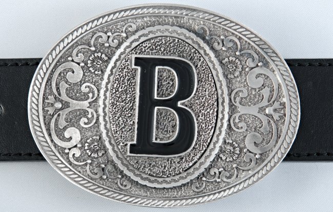 oval pewter western initial buckle