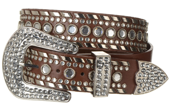 brown rhinestone cowgirl metal lace and stones western belt with rhinestone buckle