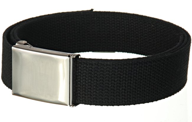 black wide web belt with military style buckle