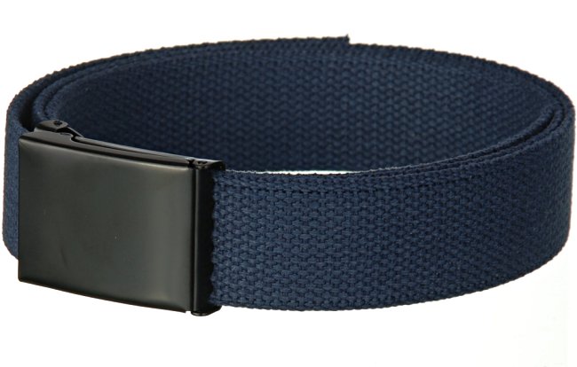 navy blue wide web belt with military style buckle