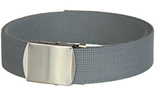 gray wide web belt with military style buckle