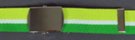 1-1/4" military-style web belt, light and dark green bands with white center and nickel polish buckle