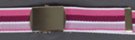 1-1/4" military-style web belt, light to dark mauve and white bands with nickel polish buckle