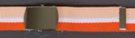 1-1/4" military-style web belt, light and dark orange bands with white center and nickel polish buckle