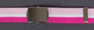 1-1/4" military-style web belt, light and dark pink bands with white center and nickel polish buckle