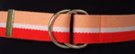 1-1/2" wide burnished D-ring web belt, two-tone orange with white center band, nickel polish D-rings and tab