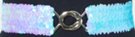 iridescent baby blue sequin stretch belt with silvertone maxi interlocking buckle