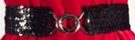 black sequin stretch belt with silvertone maxi interlocking buckle