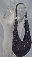 black sequin slouch crochet hobo bag, black liner, zipper closed