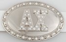 "AX" rhinestone studded oval chrome belt buckle