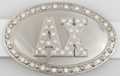 "AX" rhinestone studded oval chrome belt buckle